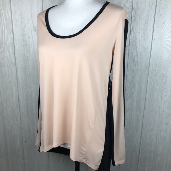 BCBG MaxAzria high low hem scoop neck tunic top long sleeve color block - Picture 2 of 6